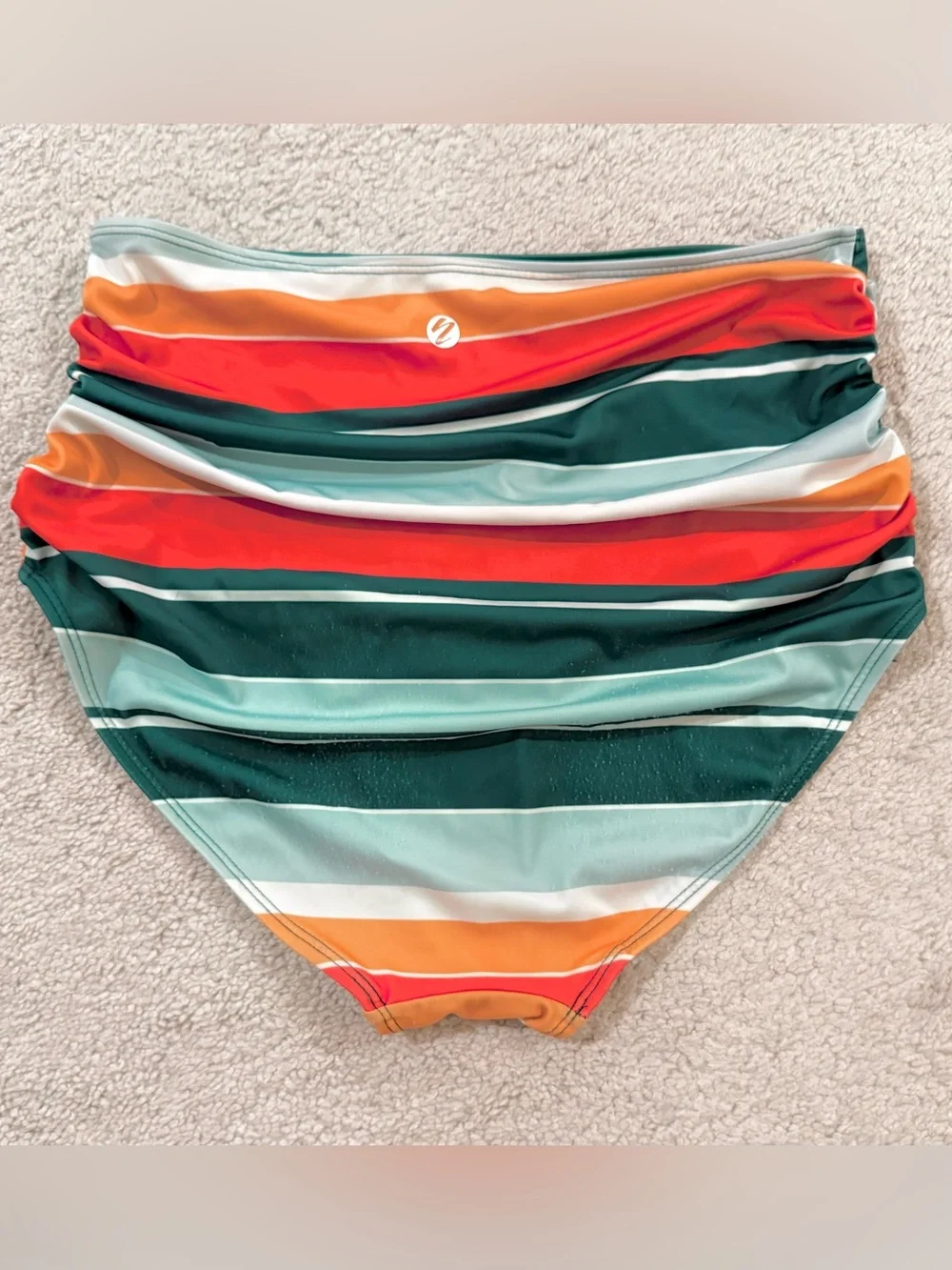 Nani Emerald Green V-Neck Bikini Set with Multi-Stripe Ultra High-Waist Bottoms